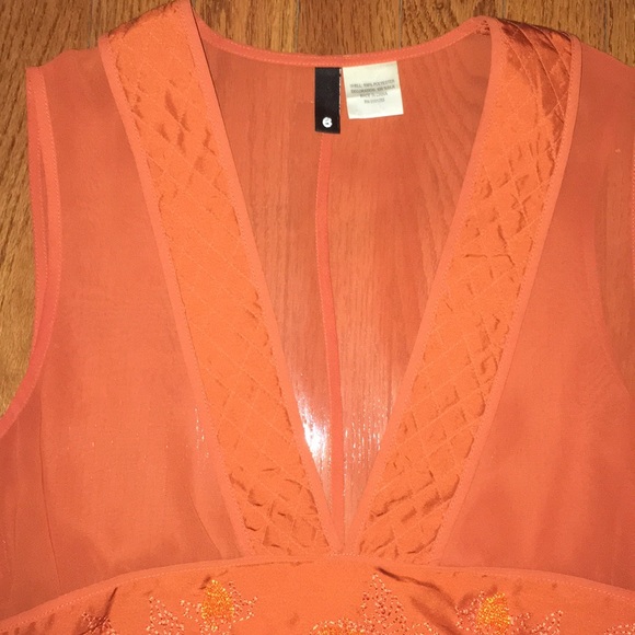🍂🍁 Fall Vintage H&M Orange Chiffon Embellished Top Sz 6 - Picture 8 of 8
